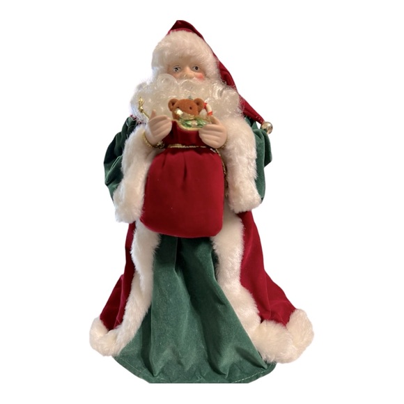 Santa Claus Tree Topper Vintage Figurine Porcelain Fluffy Beard Velvety Coat - Picture 2 of 13